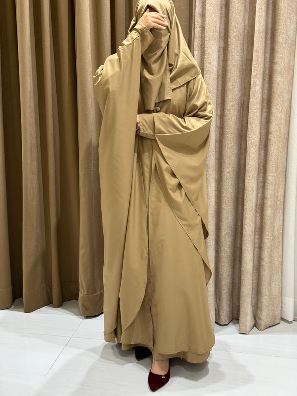 Rusty Gold Abaya Set - Length: 54 (3 Pieces: Abaya, Niqab, Hijab)