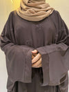 Elegant Butterfly-Style Abaya with Embroidered Bow – Brown | Modest Fashion