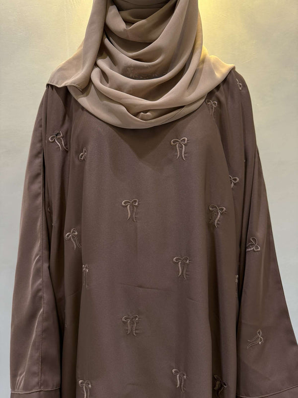 Elegant Butterfly-Style Abaya with Bow Embroidery – Caramel Brown | Modest Fashion