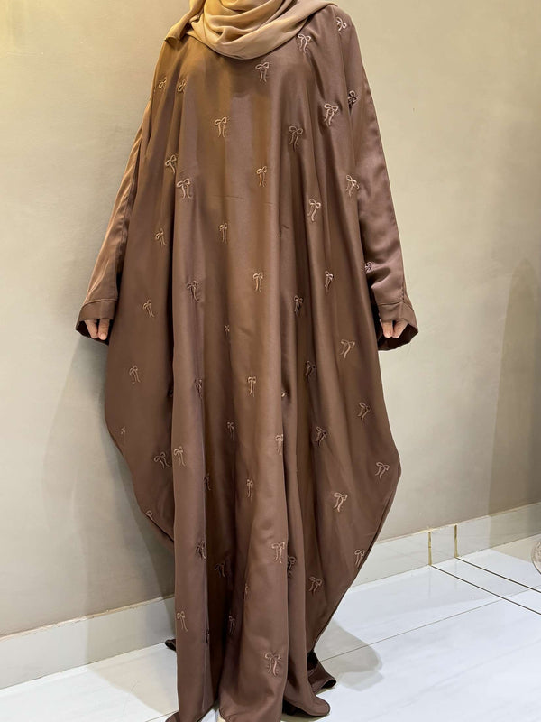 Elegant Butterfly-Style Abaya with Bow Embroidery – Caramel Brown | Modest Fashion