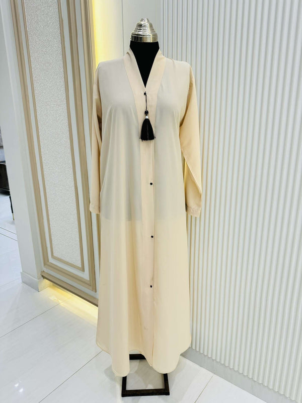 Classic Tassel-Front Abaya – Ivory | Modest Fashion