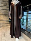 Chestnut Brown Nida Abaya – Classic Front-Open Style with Elegant Contrast Pleated Detailing