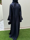 Elegant Deep Blue Nida Fabric Abaya with Floral Embroidery | Modest Fashion 2025