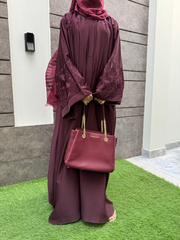 Royal Maroon Embroidered Abaya | Premium Nida Fabric | Modest Fashion 2025