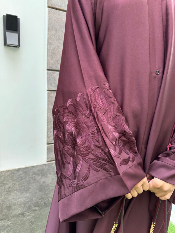 Royal Maroon Embroidered Abaya | Premium Nida Fabric | Modest Fashion 2025
