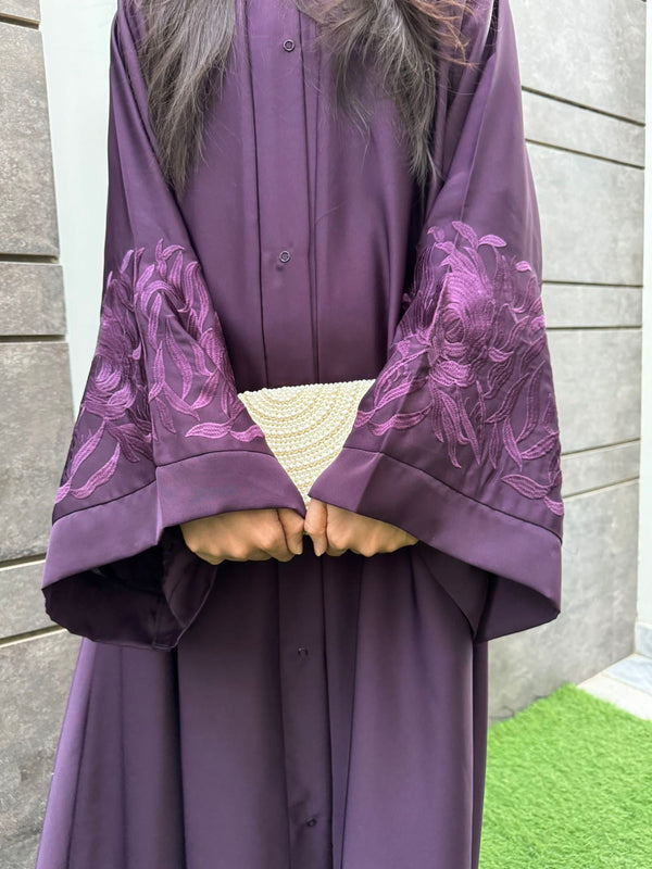 Eggplant Embroidered Abaya | Elegant Nida Fabric | Modest Wear 2025
