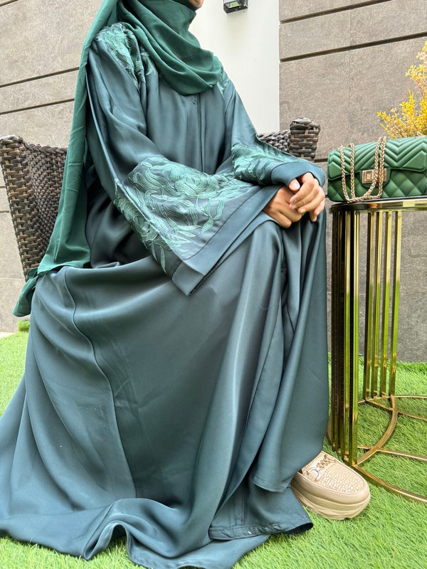 Bottle Green Embroidered Abaya | Premium Nida Fabric | Modest Wear 2025