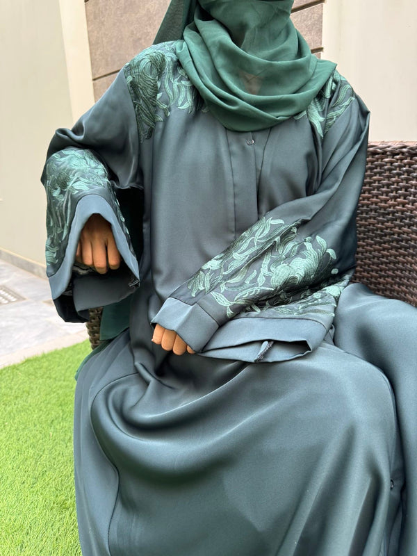 Bottle Green Embroidered Abaya | Premium Nida Fabric | Modest Wear 2025
