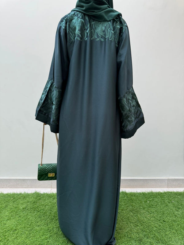 Bottle Green Embroidered Abaya | Premium Nida Fabric | Modest Wear 2025