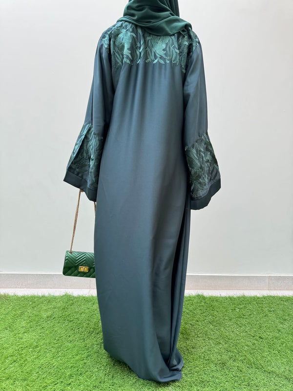 Bottle Green Embroidered Abaya | Premium Nida Fabric | Modest Wear 2025