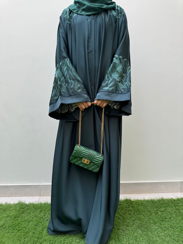 Bottle Green Embroidered Abaya | Premium Nida Fabric | Modest Wear 2025