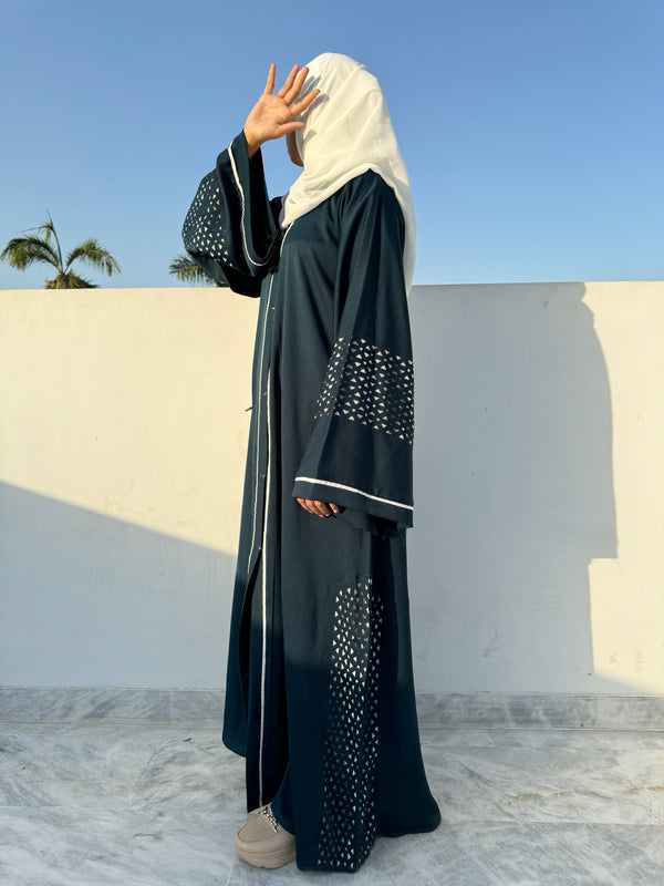 Dark Cyan Nida Abaya – Elegant Full-Length Modest Wear (54 Inches)