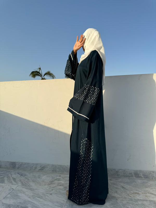 Dark Cyan Nida Abaya – Elegant Full-Length Modest Wear (54 Inches)