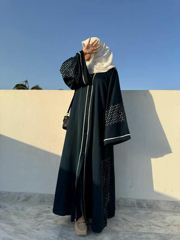 Dark Cyan Nida Abaya – Elegant Full-Length Modest Wear (54 Inches)