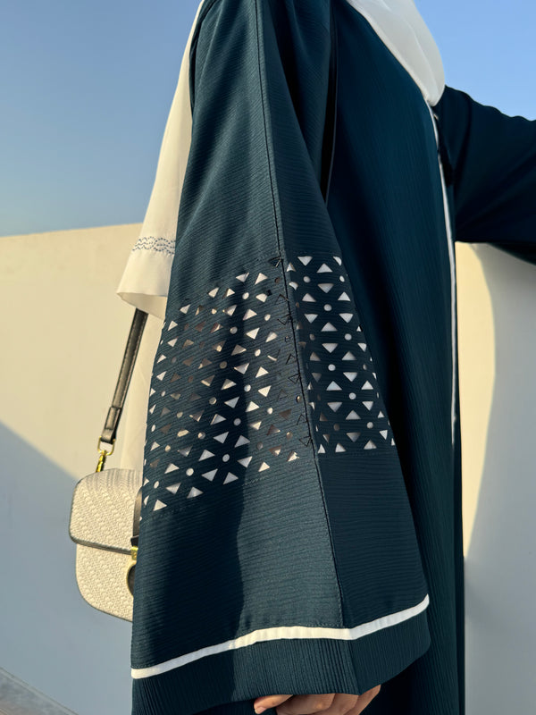 Dark Cyan Nida Abaya – Elegant Full-Length Modest Wear (54 Inches)