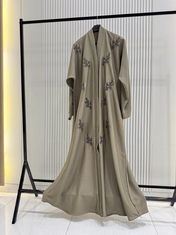 Grey Olive Nida Abaya – Sophisticated Full-Length Modest Wear for Women (54 Inches)