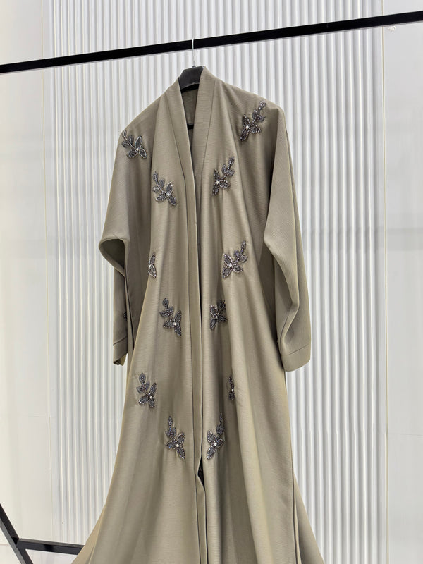 Grey Olive Nida Abaya – Sophisticated Full-Length Modest Wear for Women (54 Inches)