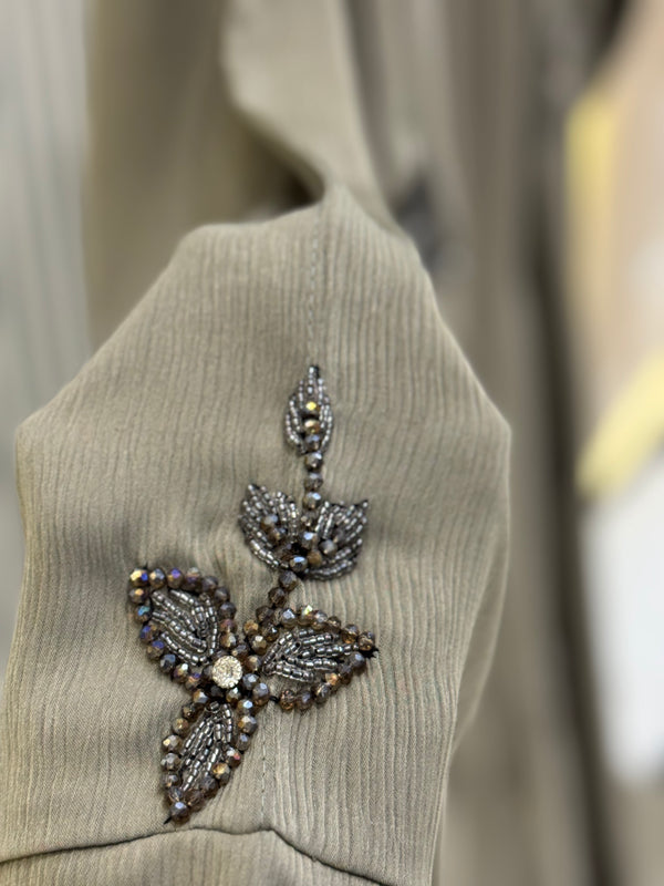 Grey Olive Nida Abaya – Sophisticated Full-Length Modest Wear for Women (54 Inches)