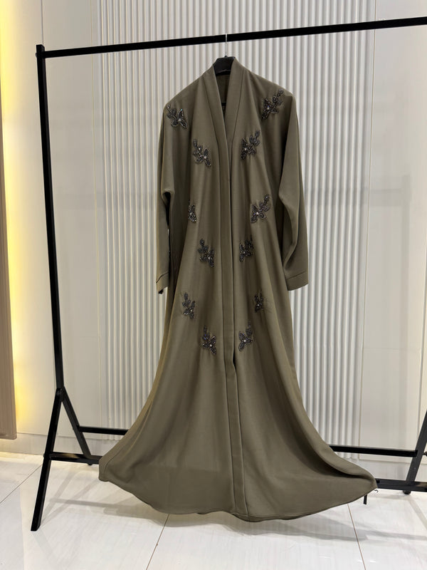 Grey Olive Nida Abaya – Sophisticated Full-Length Modest Wear for Women (54 Inches)