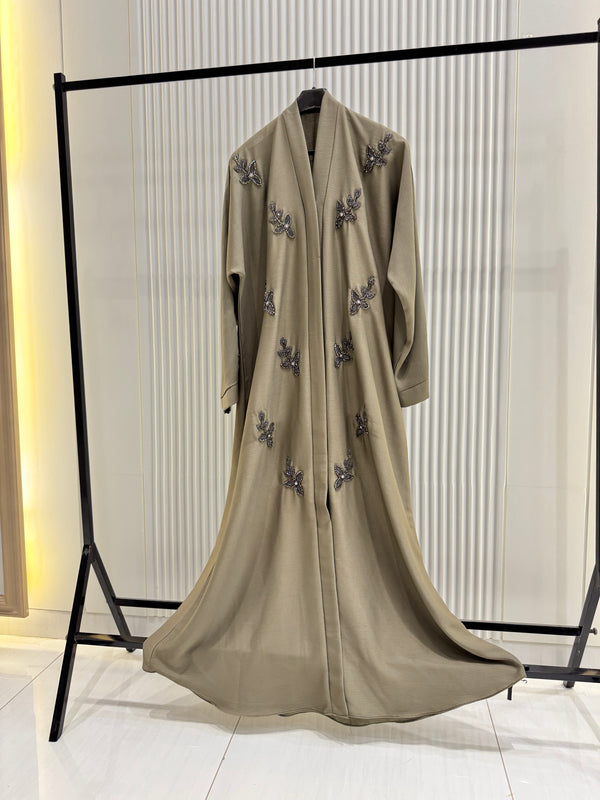 Grey Olive Nida Abaya – Sophisticated Full-Length Modest Wear for Women (54 Inches)
