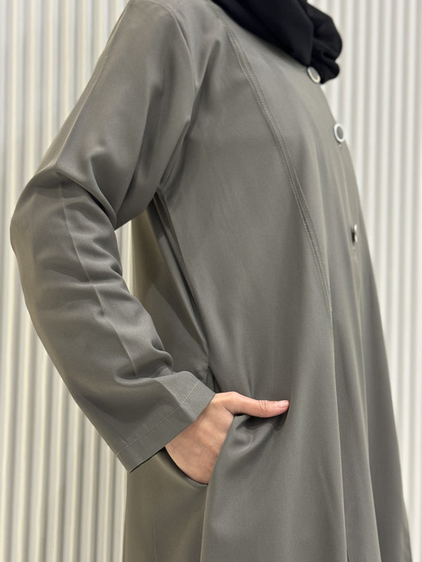 Thyme Green Turkish Coat - Sleek Mid-Length Tailored Elegance