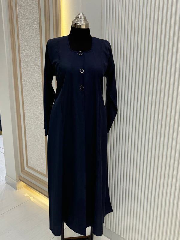 Sophisticated Blue Turkish Coat - Tailored Mid-Length Eleganc