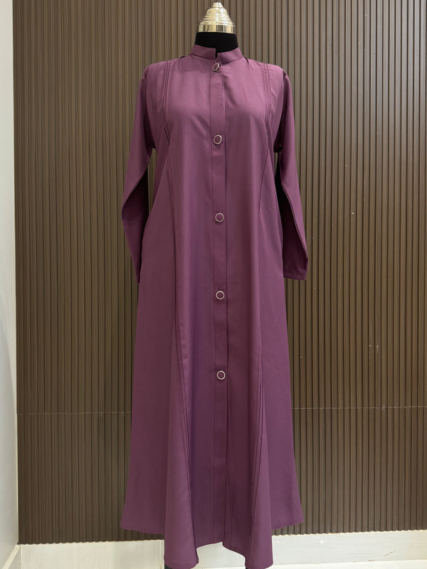 Sunset Purple Turkish Full Button-Down Coat - Elegant Mid-Length Design