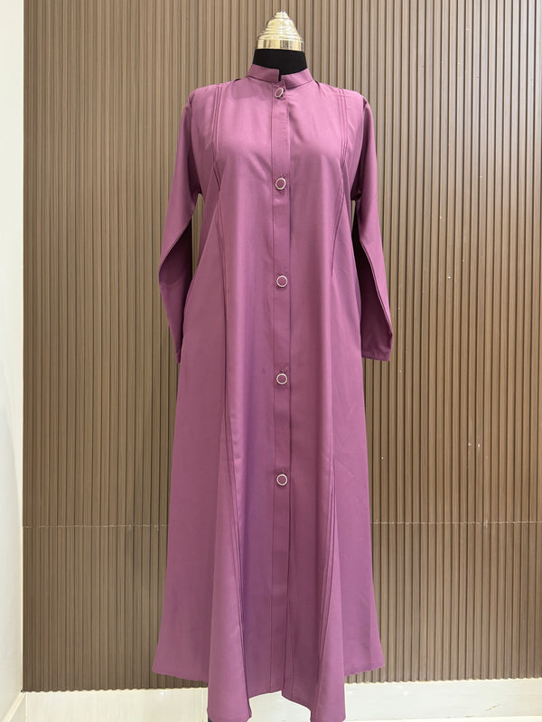 Sunset Purple Turkish Full Button-Down Coat - Elegant Mid-Length Design