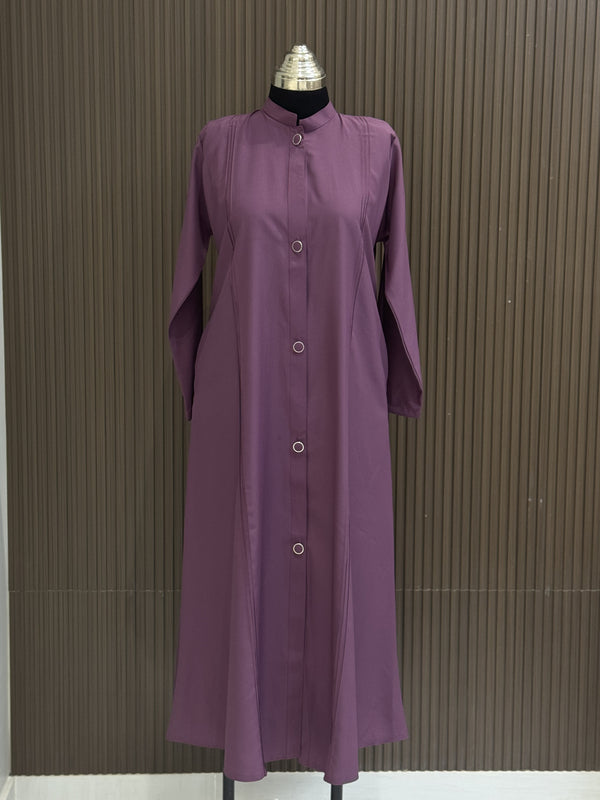 Sunset Purple Turkish Full Button-Down Coat - Elegant Mid-Length Design