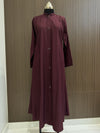 Luxurious Burgundy Turkish Full Button-Down Coat - Elegant Mid-Length Design