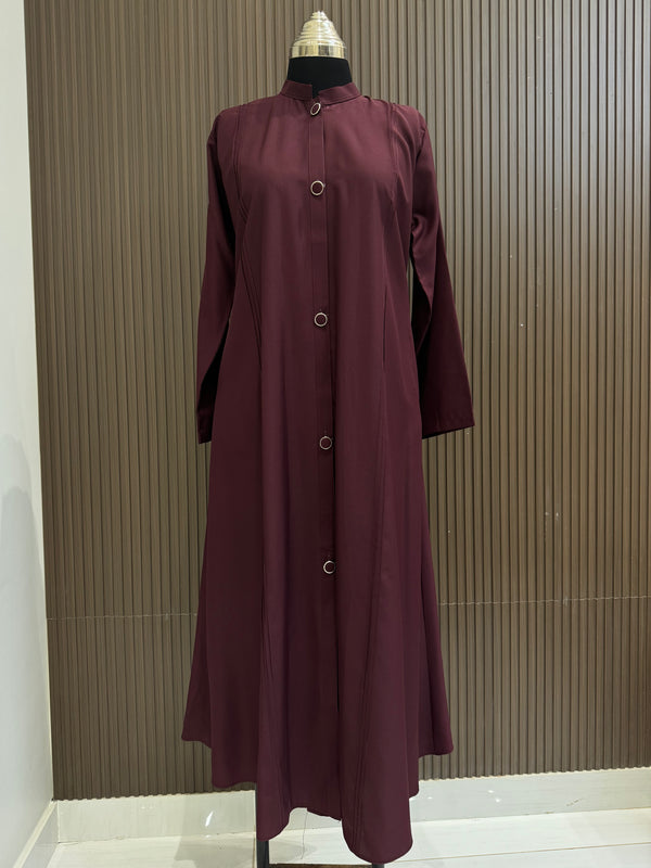 Luxurious Burgundy Turkish Full Button-Down Coat - Elegant Mid-Length Design