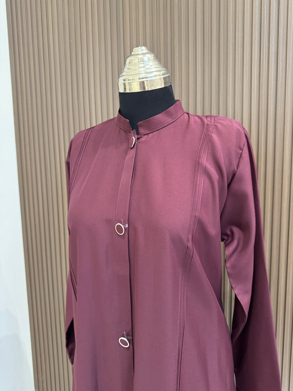 Luxurious Burgundy Turkish Full Button-Down Coat - Elegant Mid-Length Design
