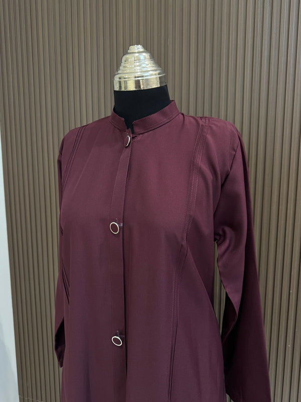 Luxurious Burgundy Turkish Full Button-Down Coat - Elegant Mid-Length Design