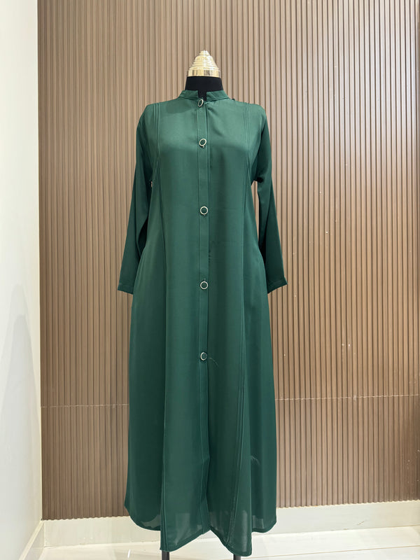 Elegant Dark Green Turkish Full Button-Down Coat - Classic Mid-Length Style