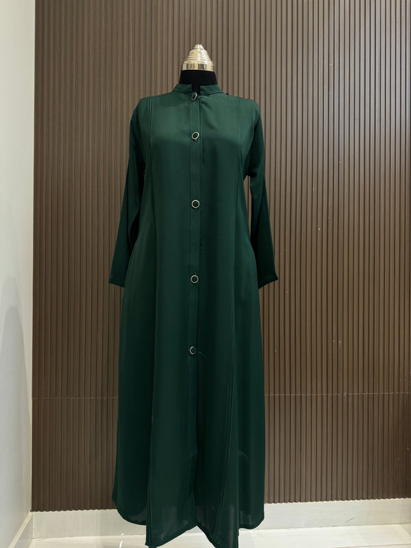 Elegant Dark Green Turkish Full Button-Down Coat - Classic Mid-Length Style