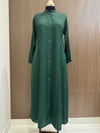 Elegant Dark Green Turkish Full Button-Down Coat - Classic Mid-Length Style