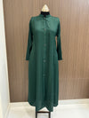 Elegant Dark Green Turkish Full Button-Down Coat - Classic Mid-Length Style