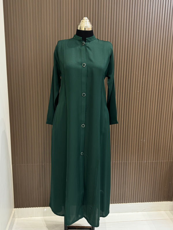 Elegant Dark Green Turkish Full Button-Down Coat - Classic Mid-Length Style