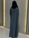 Slate Grey Abaya with Handwork Embroidery | 56-Inch Saudi Zoom Fabric | Luxury Modest Wear for Women