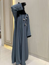 Slate Grey Abaya with Handwork Embroidery | 56-Inch Saudi Zoom Fabric | Luxury Modest Wear for Women