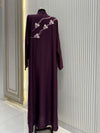 Mulberry Abaya with Handwork Embroidery | 56-Inch Saudi Zoom Fabric | Elegant Modest Wear for Women