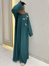 Persian Green Abaya with Handwork Embroidery | 56-Inch Saudi Zoom Fabric | Luxury Modest Wear for Women