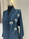 Crystal Teal Abaya with Intricate Handwork Embroidery | 56-Inch Saudi Zoom Fabric | Elegant Modest Wear for Women