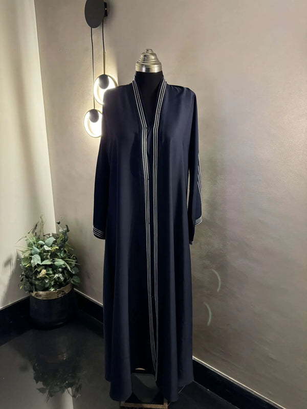 Chestnut Brown Nida Abaya – Classic Front-Open Style with Elegant Contrast Pleated Detailing