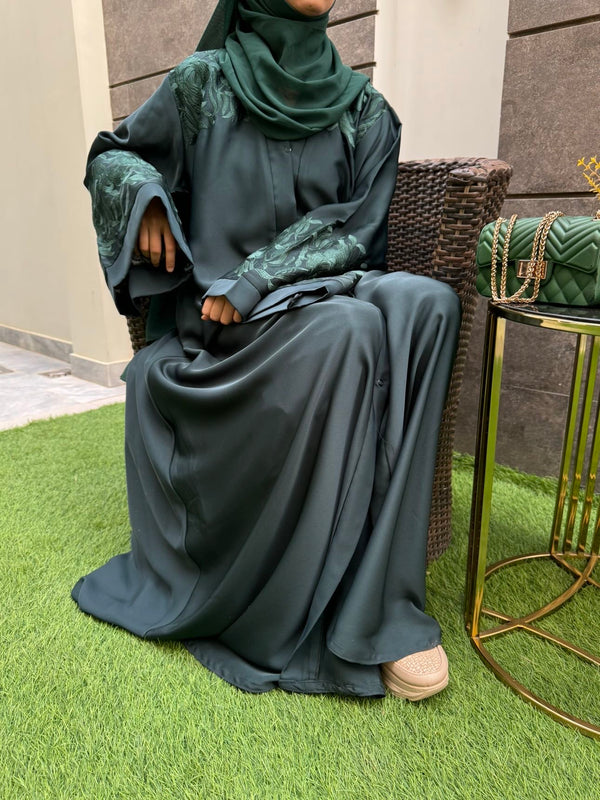 Bottle Green Embroidered Abaya | Premium Nida Fabric | Modest Wear 2025