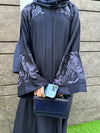 Elegant Deep Blue Nida Fabric Abaya with Floral Embroidery | Modest Fashion 2025