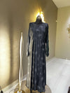 Steel Grey Nida Maxi Dress with Elegant Peacock Feather Print - 54'