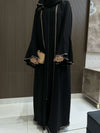 Black Chiffon Layered Abaya with Nida Inner and Embellished Details - 56'