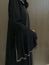 Black Chiffon Layered Abaya with Nida Inner and Embellished Details - 56'