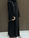 Black Chiffon Layered Abaya with Nida Inner and Embellished Details - 56'